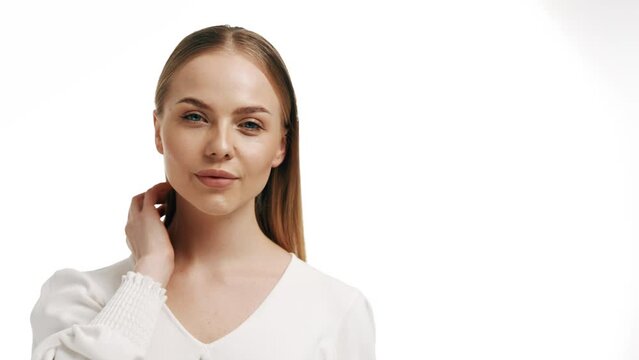 Beautiful female model with perfect clean fresh skin. Skin care treatment or cosmetic ads concept.