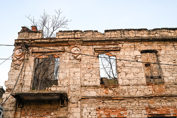 Old and abandoned building in the city of Mostar, Bosnia and Herzegovina. War aftermath.