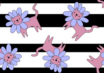 Halloween animals seamless flower cats paint markers pattern for wrapping paper and fabrics and linens and kids