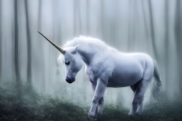 Naklejka na ściany i meble Cute Unicorn horse, horn animal fantasy.Generative AI 