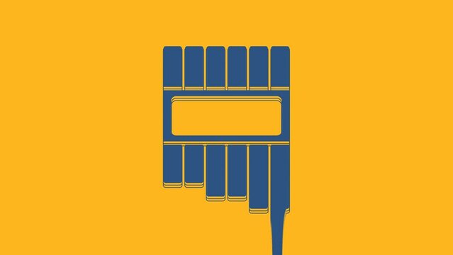 Blue Pan flute icon isolated on orange background. Traditional peruvian musical instrument. Zampona. Folk instrument from Peru, Bolivia and Mexico. 4K Video motion graphic animation