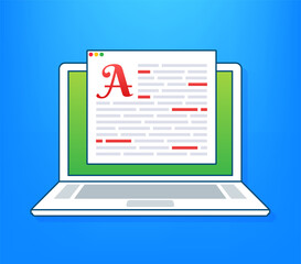 Copywriting. Editable online document on laptop screen. Copywriting job. Electronic documents and text grammar mistakes.