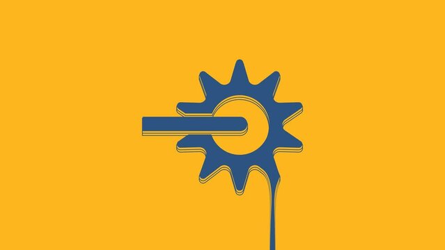 Blue Cowboy horse riding spur for boot icon isolated on orange background. 4K Video motion graphic animation