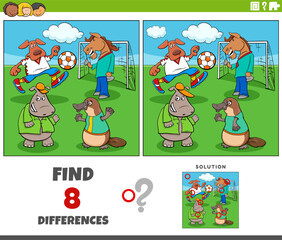 differences task with cartoon animals playing soccer