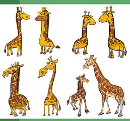Naklejka premium cartoon funny giraffes animals comic characters set