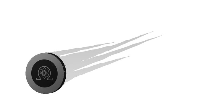 February 21 2023 Illustration of the crypto crash of the asset token QRL coin coin falls with fire and smoke. Transparent background, no background. Depeg of Quantum Resistant Ledger 
