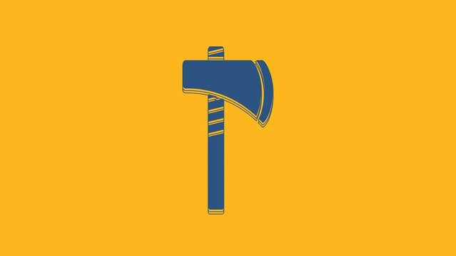 Blue Native american tomahawk axe icon isolated on orange background. 4K Video motion graphic animation