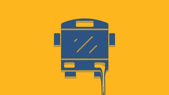 Blue Bus icon isolated on orange background. Transportation concept. Bus tour transport sign. Tourism or public vehicle symbol. 4K Video motion graphic animation