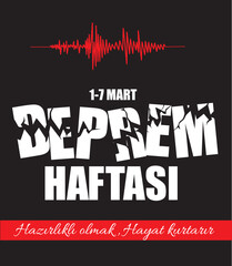 Fototapeta premium Being prepared saves lives. earthquake week 1-7 march turkish: hazırlıklı olmak, hayat kurtarır. deprem haftası 1-7 mart