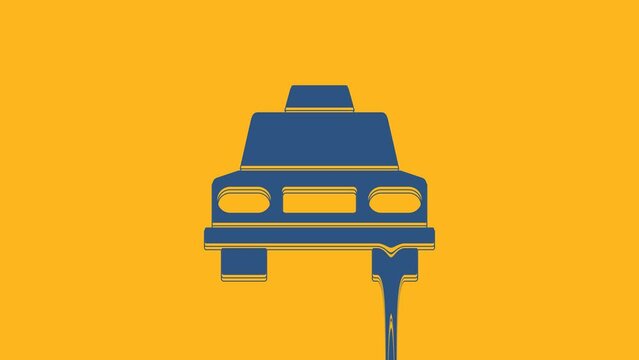 Blue Taxi car icon isolated on orange background. 4K Video motion graphic animation