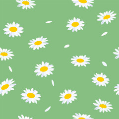 Seamless floral pattern. Chamomile flowers on a green background.