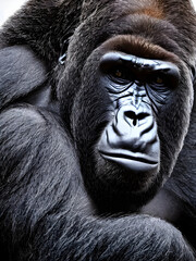 Gorilla face portrait , wildlife animal big , africa strong .Generative AI