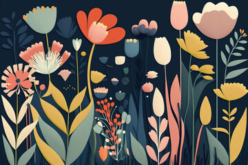 Background with colorful flowers. Generative AI