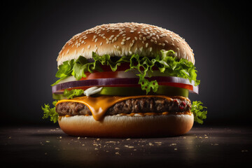Delicious hamburger on table. Generative AI