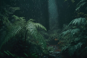 Heavy rain in the forest. Generative AI