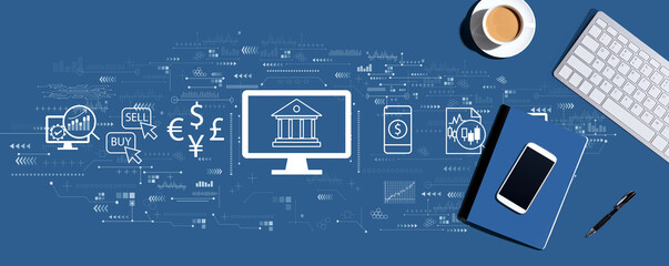 Fintech theme with a computer keyboard and office items