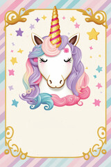 Unicorn theme birthday party invite. Blank template. Generative ai