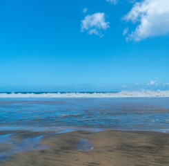 Fototapeta na wymiar Watching the waves at the Hanakāpī‘ai Beach in Kauai County, Hawaii