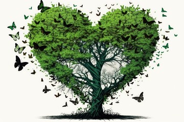 Ecologic heart-shaped green tree. Generative AI.