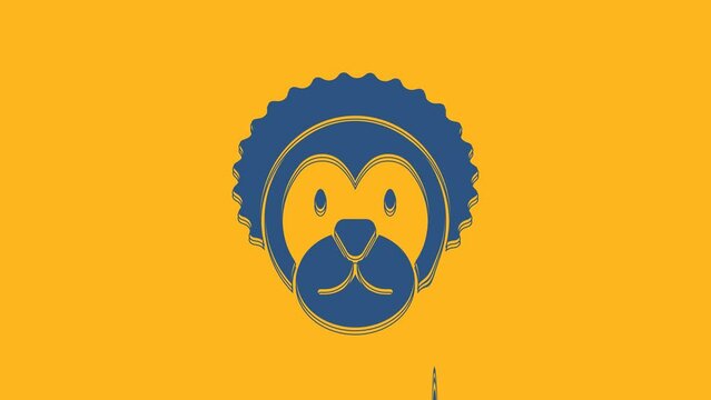 Blue Wild lion icon isolated on orange background. 4K Video motion graphic animation