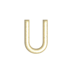 U alphabet letters gold foil isolated. Gold yellow metallic letter. Alphabetical font. Foil symbol. Bright metallic 3D