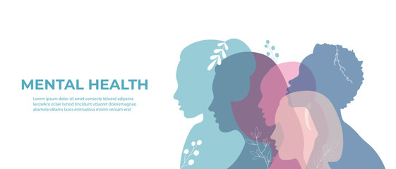 Banner about mental health.Flat vector illustration with space for text.