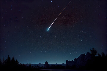 Night sky with meteor and stars - obrazy, fototapety, plakaty