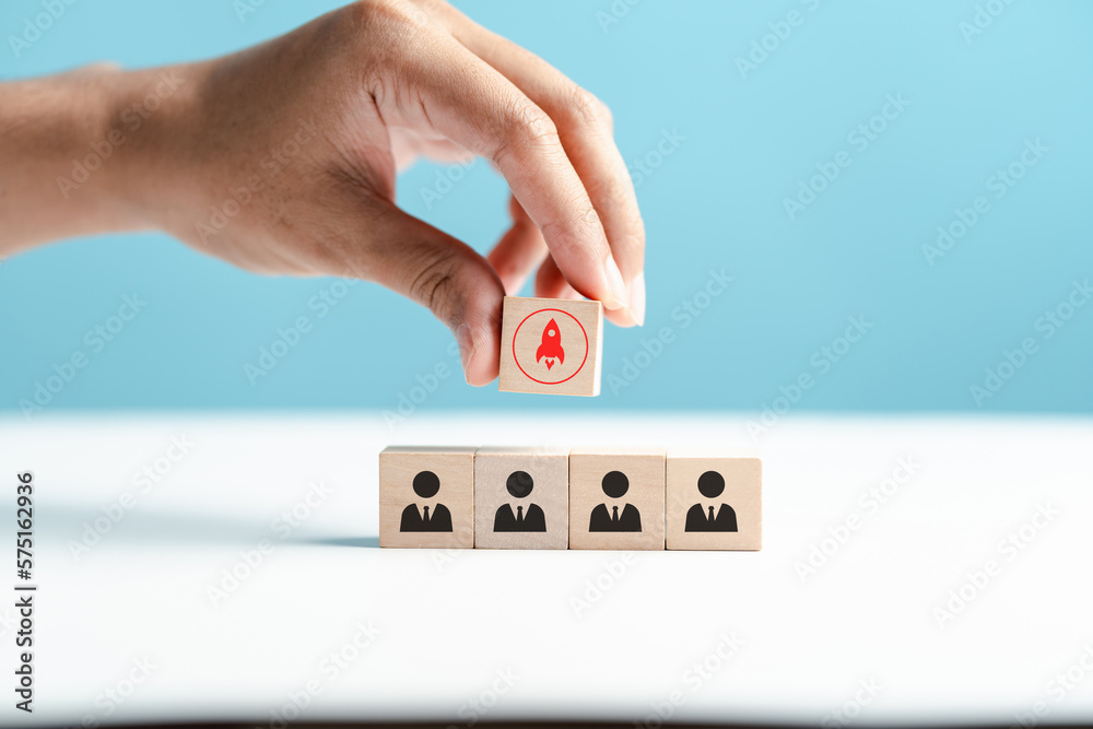 Aufkleber business teamwork success innovation or startup concept. partnership team flying high by rocket icon
