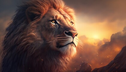 Lion symbolizing majesty and authority - obrazy, fototapety, plakaty