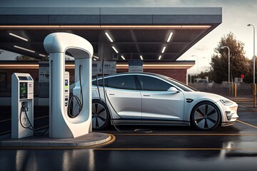 electric car being charged at a charging station, generative AI