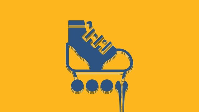 Blue Roller skate icon isolated on orange background. 4K Video motion graphic animation