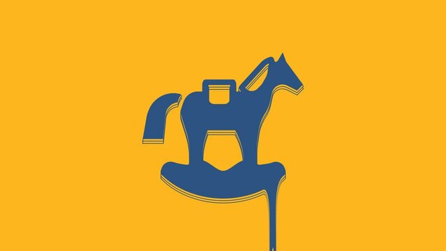 Blue Wooden horse in saddle swing for little children icon isolated on orange background. 4K Video motion graphic animation