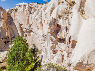Beautiful stunning view of the mountains of Cappadocia and cave houses. Turkey