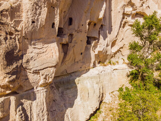Beautiful stunning view of the mountains of Cappadocia and cave houses. Turkey