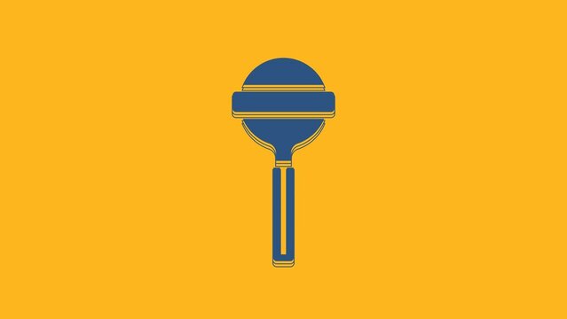Blue Lollipop icon isolated on orange background. Food, delicious symbol. 4K Video motion graphic animation