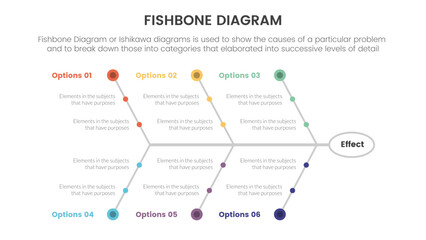 fishbone diagram fish shaped infographic with small circle dot connection information concept for slide presentation