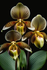 Paphiopedilum orchid, a strikingly beautiful flower with a unique appearance, boasting colorful petals and sepals that resemble a slipper.