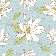 Seamless pattern  vector magnolia flower 