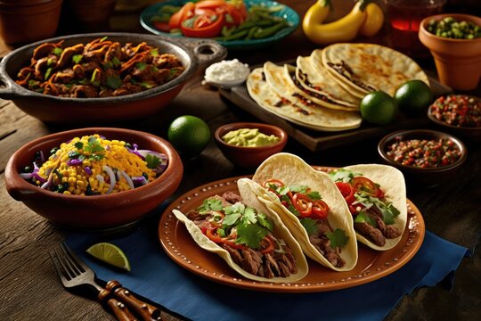 Tacos, A Vibrant Mexican Fiesta Picture a lively Mexican fiesta where the air is filled with the delicious aromas of spices and sizzling meats. 