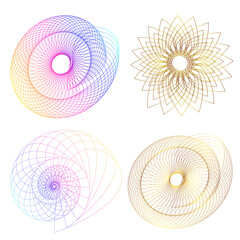 Set design element circle. Isolated bold vector colors  golden ring from. Abstract glow wavy stripes of many glittering swirl created using Blend Tool. Vector illustration EPS10 for your presentation