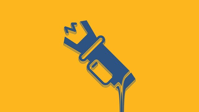 Blue Police electric shocker icon isolated on orange background. Shocker for protection. Taser is an electric weapon. 4K Video motion graphic animation