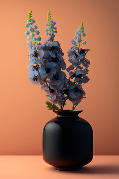 Delphinium in peach, black and blues