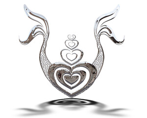 heart illustration with two silver mermaid tails