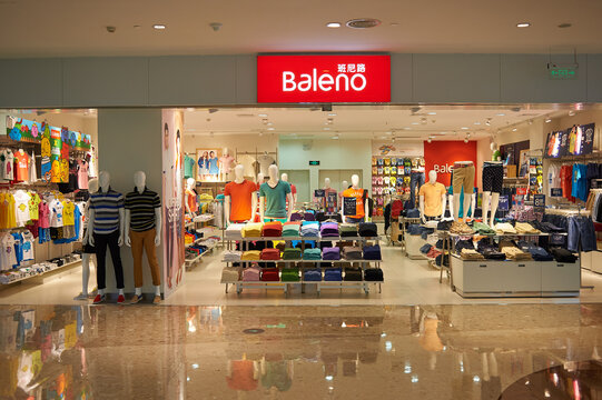 SHENZHEN, CHINA - MAY 25, 2015: apparel on display in Baleno store at COCO Park shopping center in Longgang District.