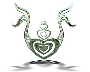 heart illustration with two metallic green mermaid tails