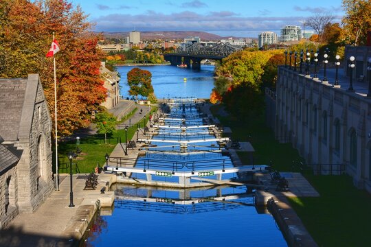 Rideau Canal Locks in downtown Ottawa, Fall in Canada