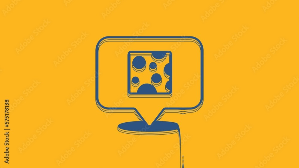 Sticker blue cheese icon isolated on orange background. 4k video motion graphic animation