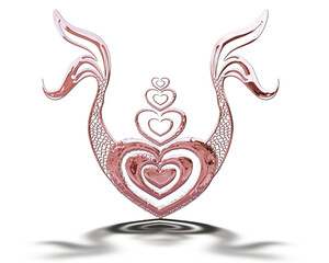 Fototapeta premium heart illustration with two rose gold metallic mermaid tails