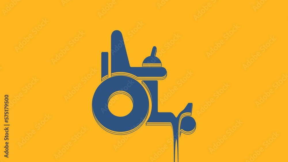 Poster blue electric wheelchair for disabled people icon isolated on orange background. mobility scooter ic