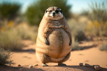 Very fat meerkat, concept of Plump and Chubby, created with Generative AI technology